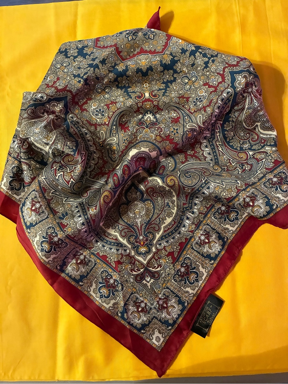 Art of The Scarf Vintage scarf by Tie Rack in Burgundy, white, gold and Navy -